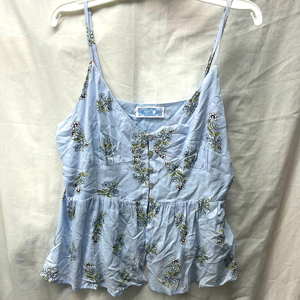 Blue wren sleeveless, cropped, button front top ladies sz M